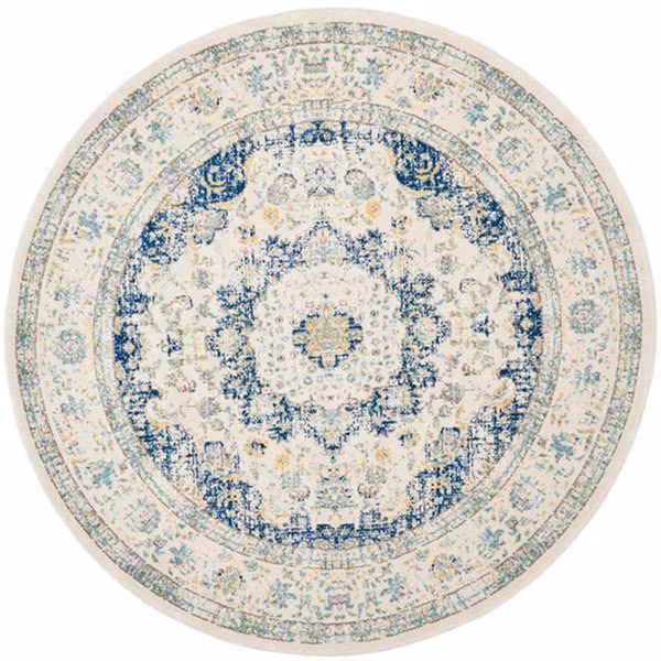 6 ft. 7 in. x 6 ft. 7 in. Round Evoke Power Loomed RugIvory & Blue